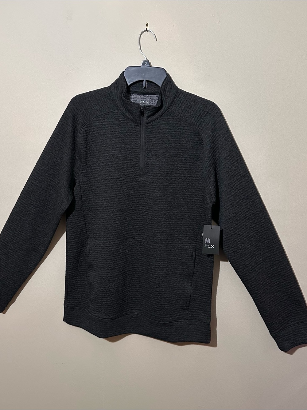 FLX Men’s Premium Textured Knit Quarter Zip 1/4 Pullover S Gray Black NWT Preppy